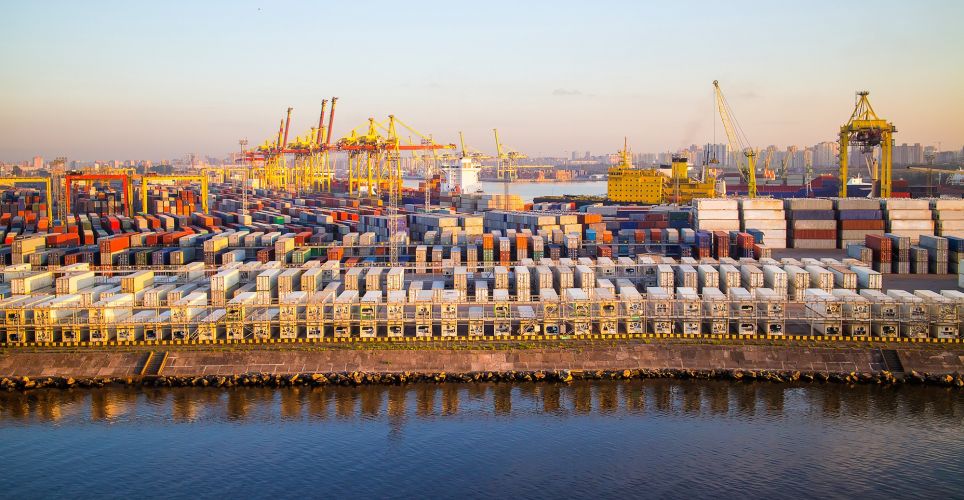 View of the container terminal from the water.