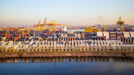 View of the container terminal from the water.